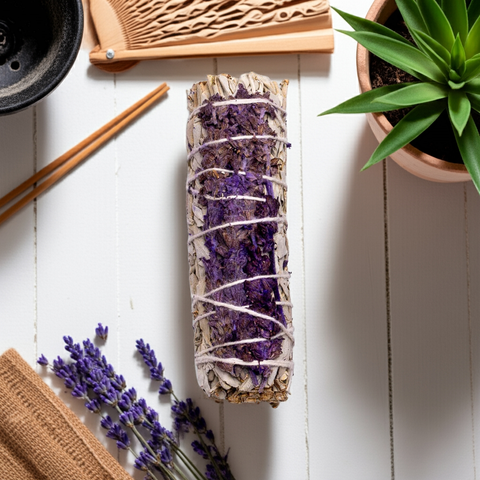 Weißer Salbei Räucherbündel mit Lavendel - Smudge Stick - Salvia apiana