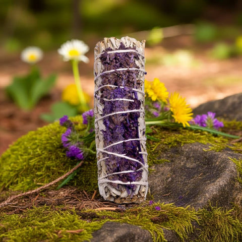 Weißer Salbei Räucherbündel mit Lavendel - Smudge Stick - Salvia apiana