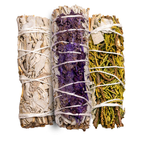Smudge Stick Räucherbündel Set - Weißer Salbei und weißer Salbei mit Lavendel & Wacholderspitzen