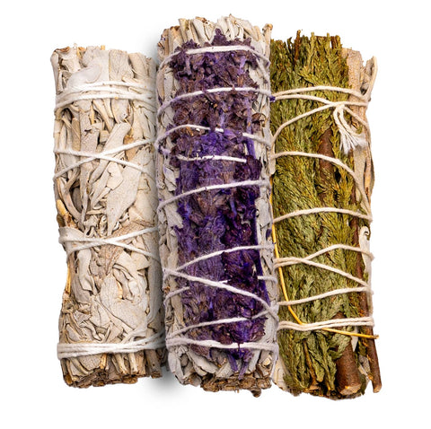 Smudge Stick Räucherbündel Set - Weißer Salbei und weißer Salbei mit Zedernspitzen & Lavendel