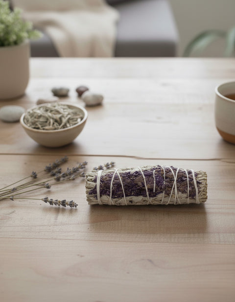 Weißer Salbei Räucherbündel mit Lavendel - Smudge Stick - Salvia apiana