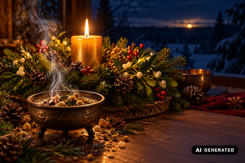 Wintersonnenwende räuchern: Julfest Räucherritual im goldenen Kerzenlicht