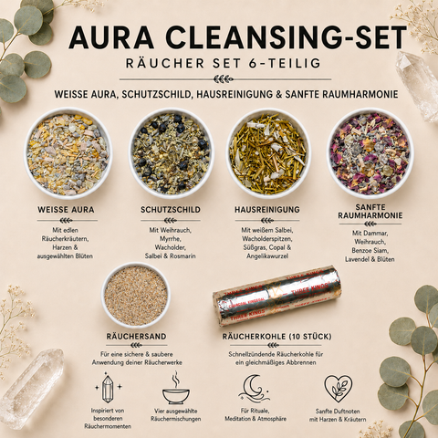 Aura Cleansing Set – 4-teiliges Räucherset mit Weiße Aura, Schutzschild, Hausreinigung & Sanfte Raumharmonie