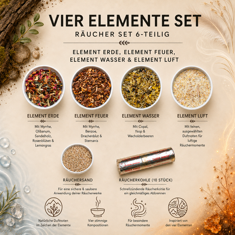 Die vier Elemente Räucherset – Erde, Wasser, Luft & Feuer | 4-teilig mit 4 Räuchermischungen à 15 g
