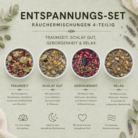Entspannungs-Set Räuchermischungen 4-teilig – Traumzeit, Schlaf gut, Geborgenheit & Relax je 15 g