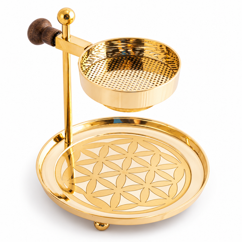 Siebräuchergefäß Blume des Lebens aus Messing – höhenverstellbar