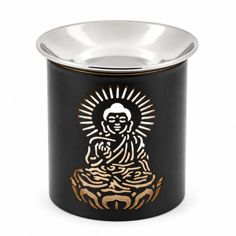 Räuchergefäß Buddha – schwarzes Stövchen mit Edelstahlschale