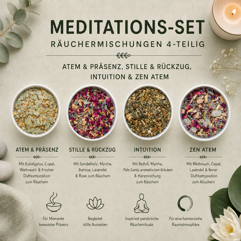 Meditations-Set Räuchermischungen 4-teilig – Atem & Präsenz, Stille & Rückzug, Intuition & Zen Atem