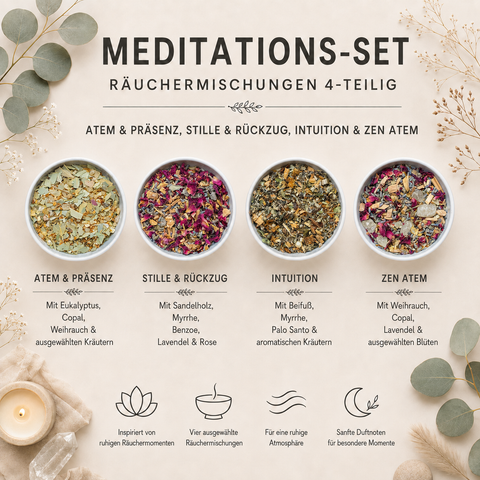 Meditations-Set Räuchermischungen 4-teilig – Atem & Präsenz, Stille & Rückzug, Intuition & Zen Atem