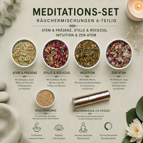 Meditations-Set Räuchermischungen 4-teilig – Atem & Präsenz, Stille & Rückzug, Intuition & Zen Atem