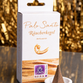 Räucherkegel Palo Santo mit Kegel im Keramikhalter vor goldenem Hintergrund