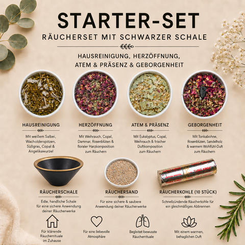 Starter-Set Räuchermischungen 4-teilig – Hausreinigung, Herzöffnung, Atem Präsenz & Geborgenheit