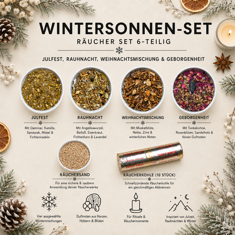 Wintersonnenwende Räucherset 4-teilig – Julfest, Raunacht, Weihnachtsmischung & Geborgenheit | Räuchermischungen für die Winterzeit
